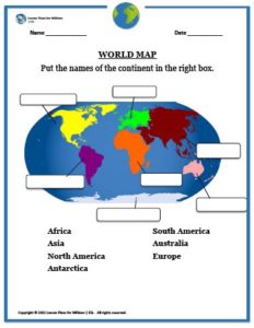 World Map (Put the names of the continent in the correct box)